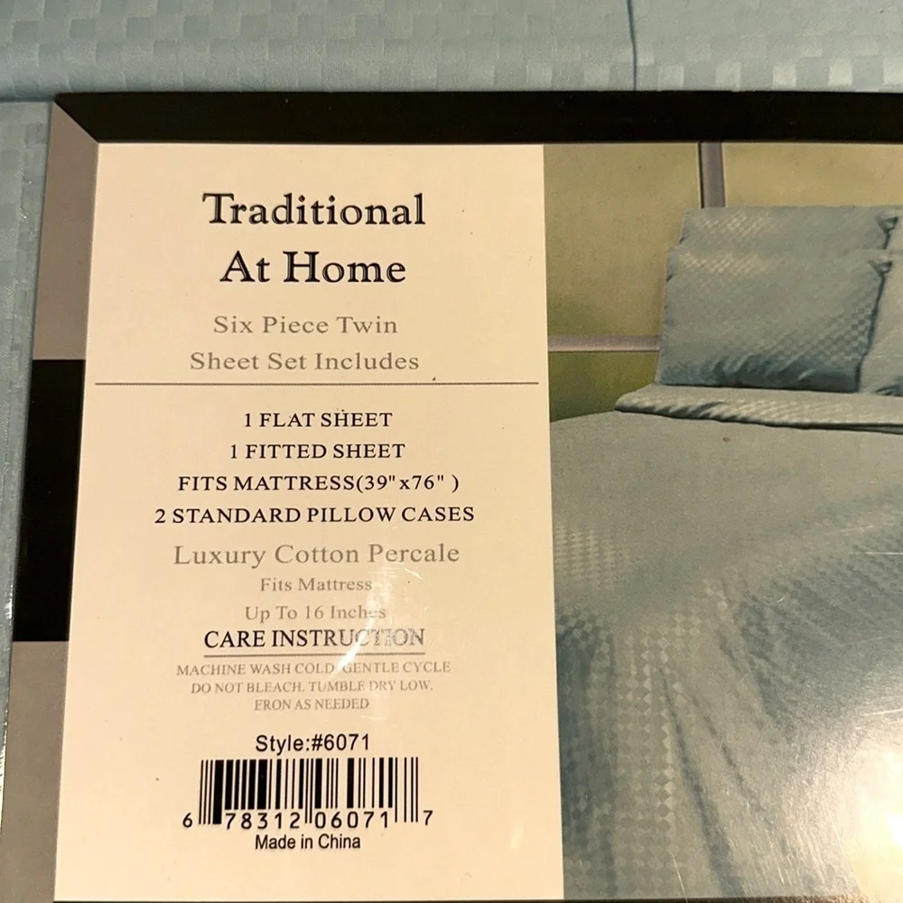 Traditional At Home 4pc Twin Sheet Set Baby blue checkerboard embossed print